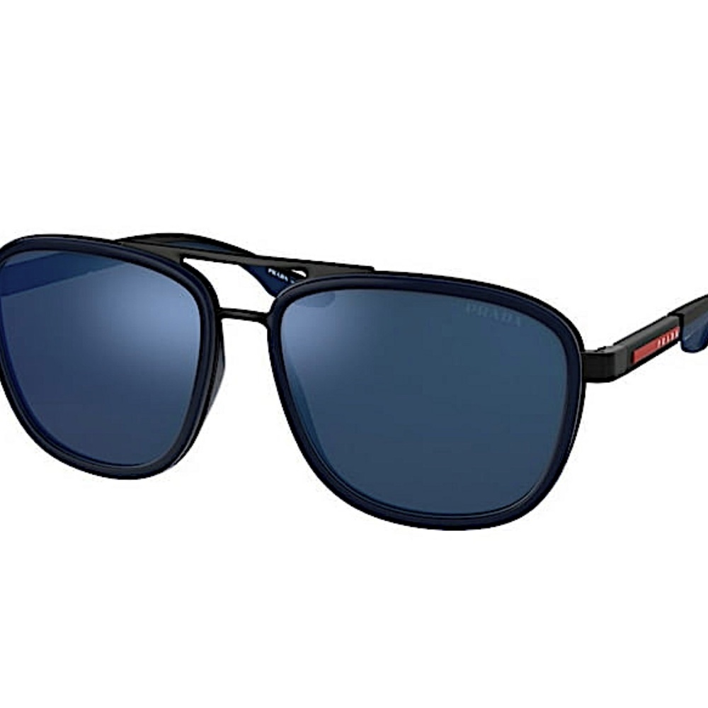 Prada Linea Rossa PS 50XS Men's Sunglasses Matte Black/Blue Rubber/Blue Mirror B